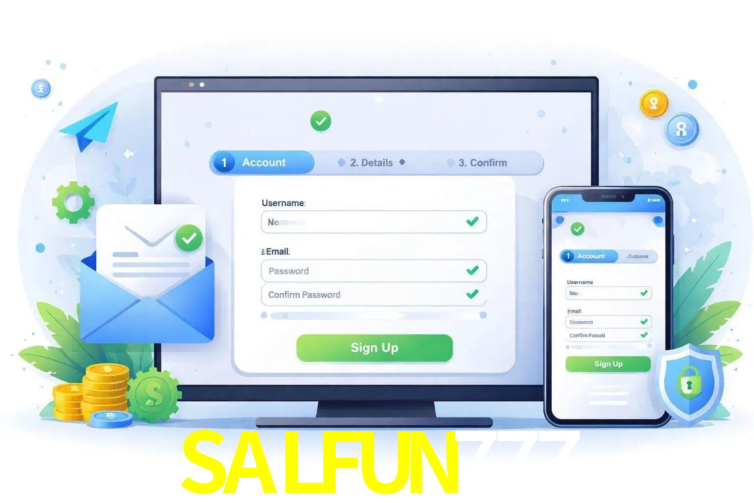 Registro de nuevo usuario y configuración de cuenta SALFUN777