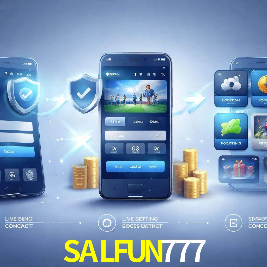 Pasos de acceso a la app SALFUN777 en pantalla de teléfono móvil